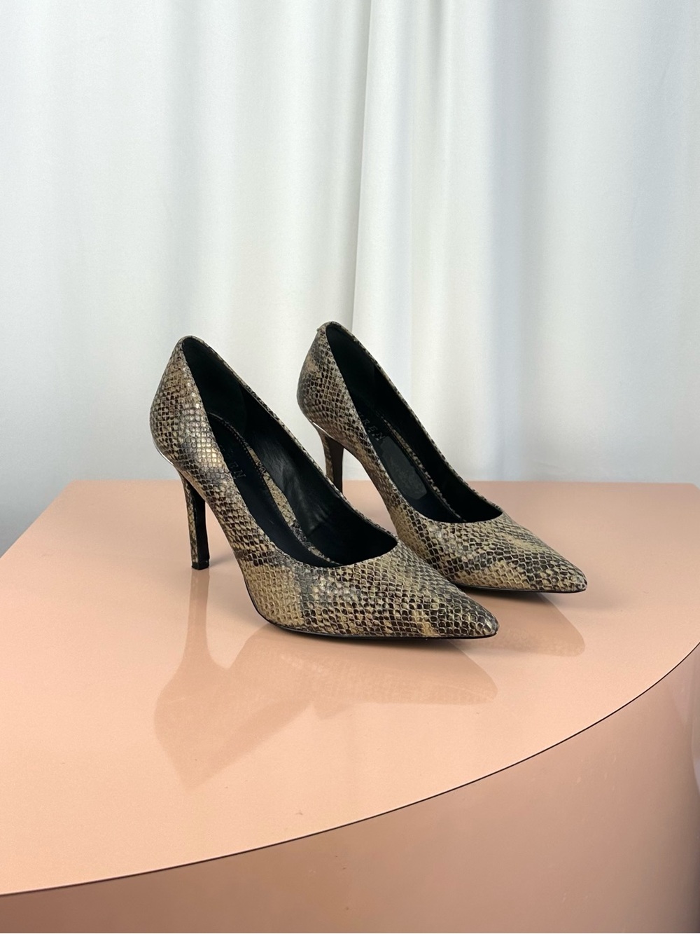 Lauren Ralph Lauren Snake Print Leather Pointed Toe Stiletto Pumps 8.5B